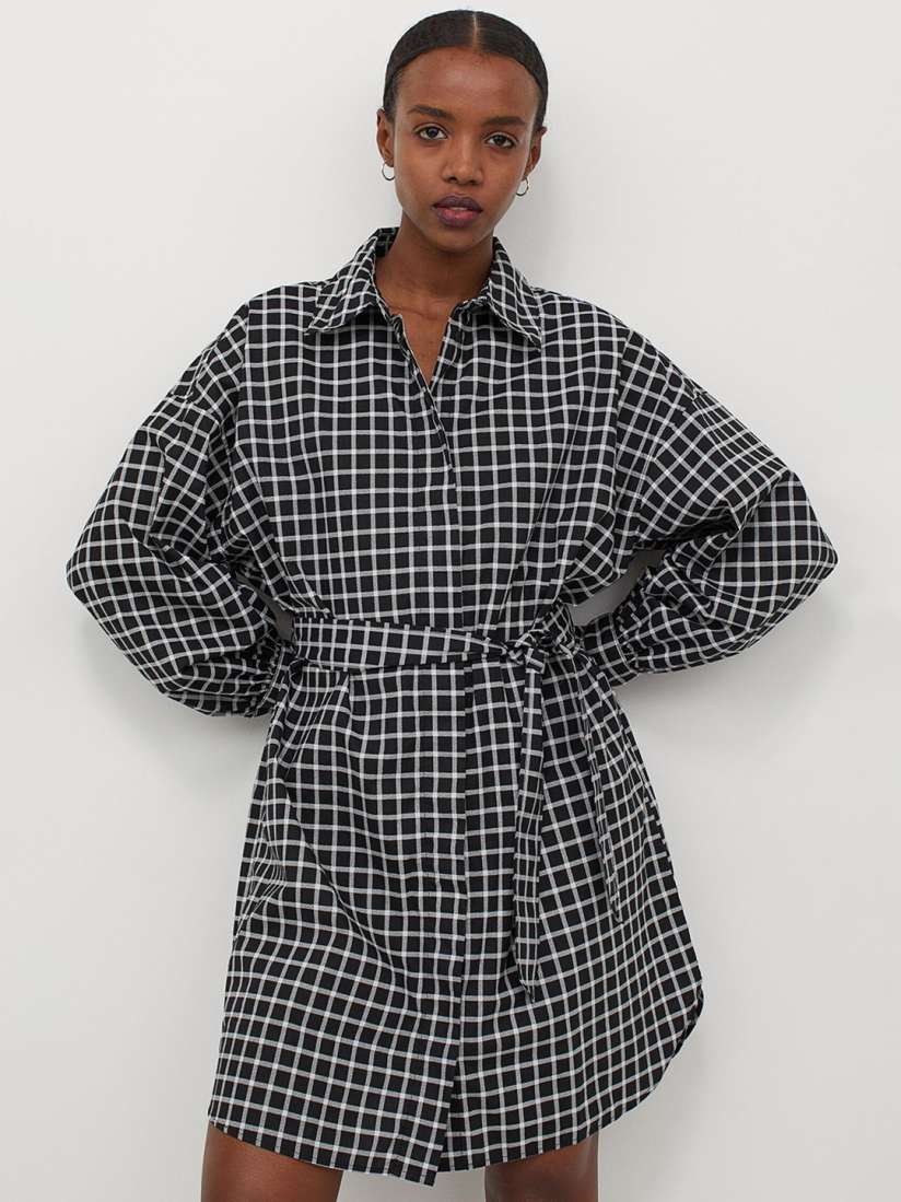 Buy H M Women Black and White Checked Shirt Dress Dresses for Women 13631896 Myntra