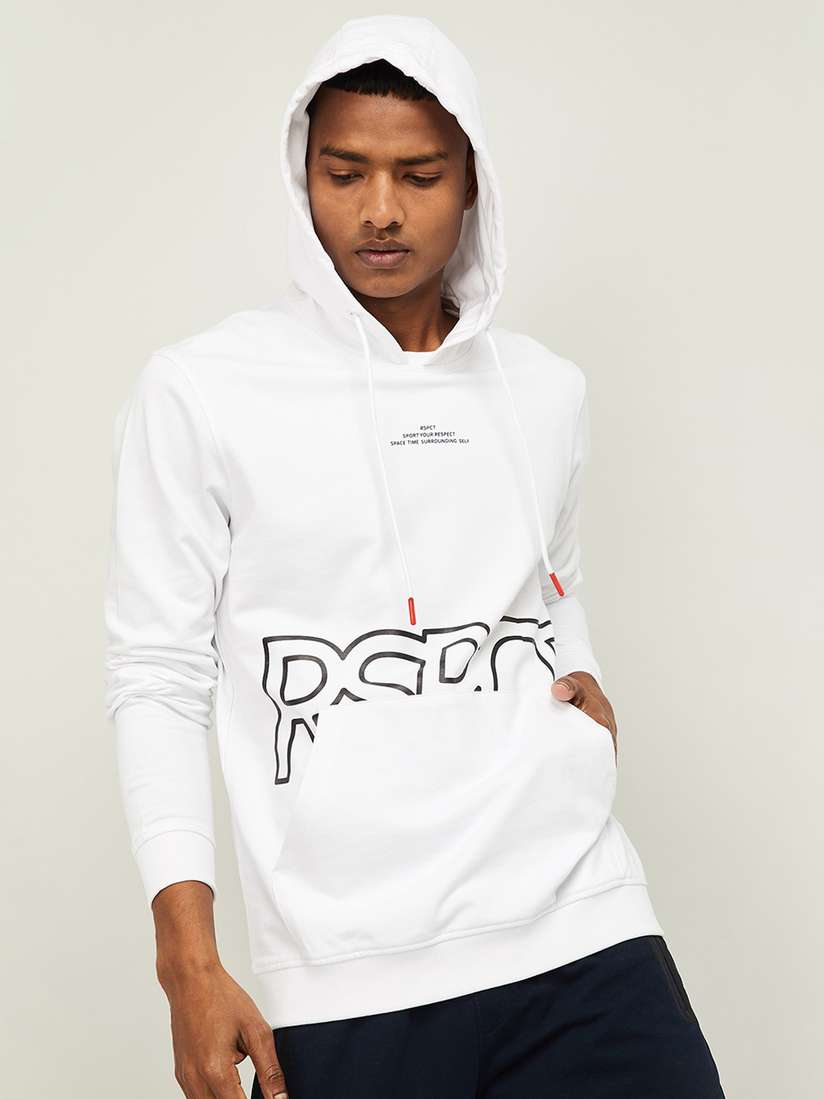 Buy Kappa Men White Printed Hooded Sweatshirt - Sweatshirts for 