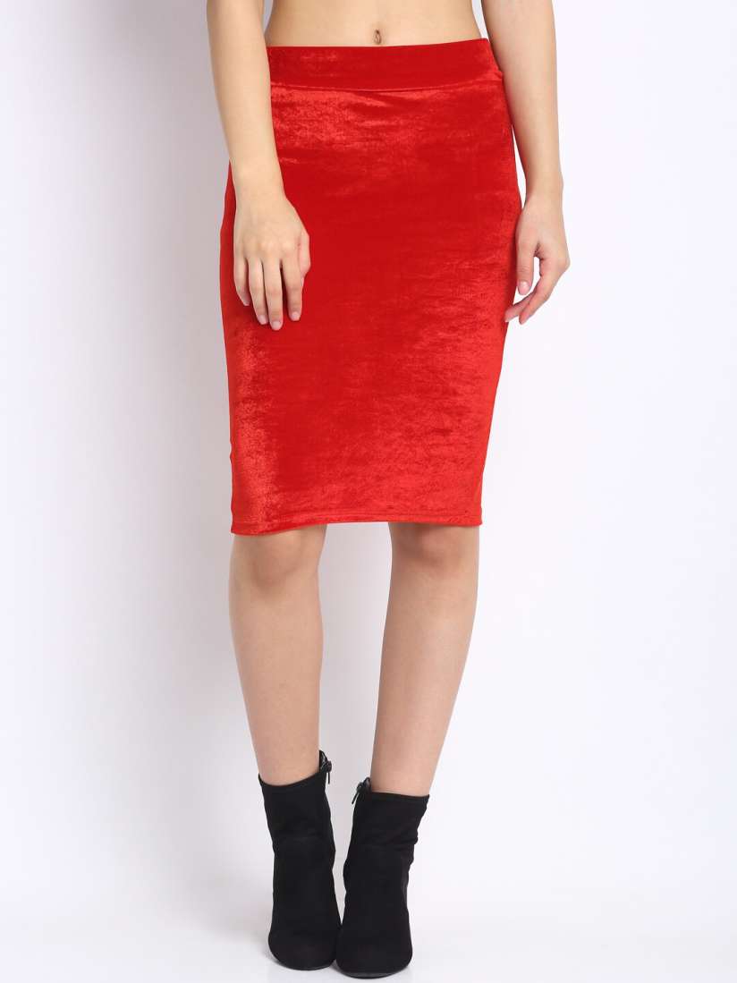 Womens red knee length skirts 2025