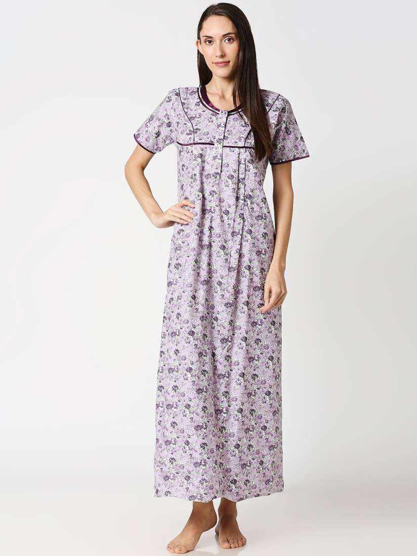 Buy AV2 Purple Printed Maternity Nursing Nighty Nightdress for Women 13848096 Myntra