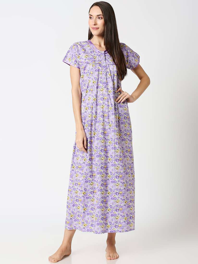 Buy AV2 Purple Green Printed Maternity Nursing Nighty Nightdress for Women 13848132 Myntra