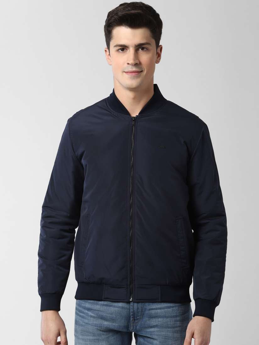 Buy Peter England Casuals Men Navy Blue Solid Windcheater Bomber Jackets for Men 13842076 Myntra