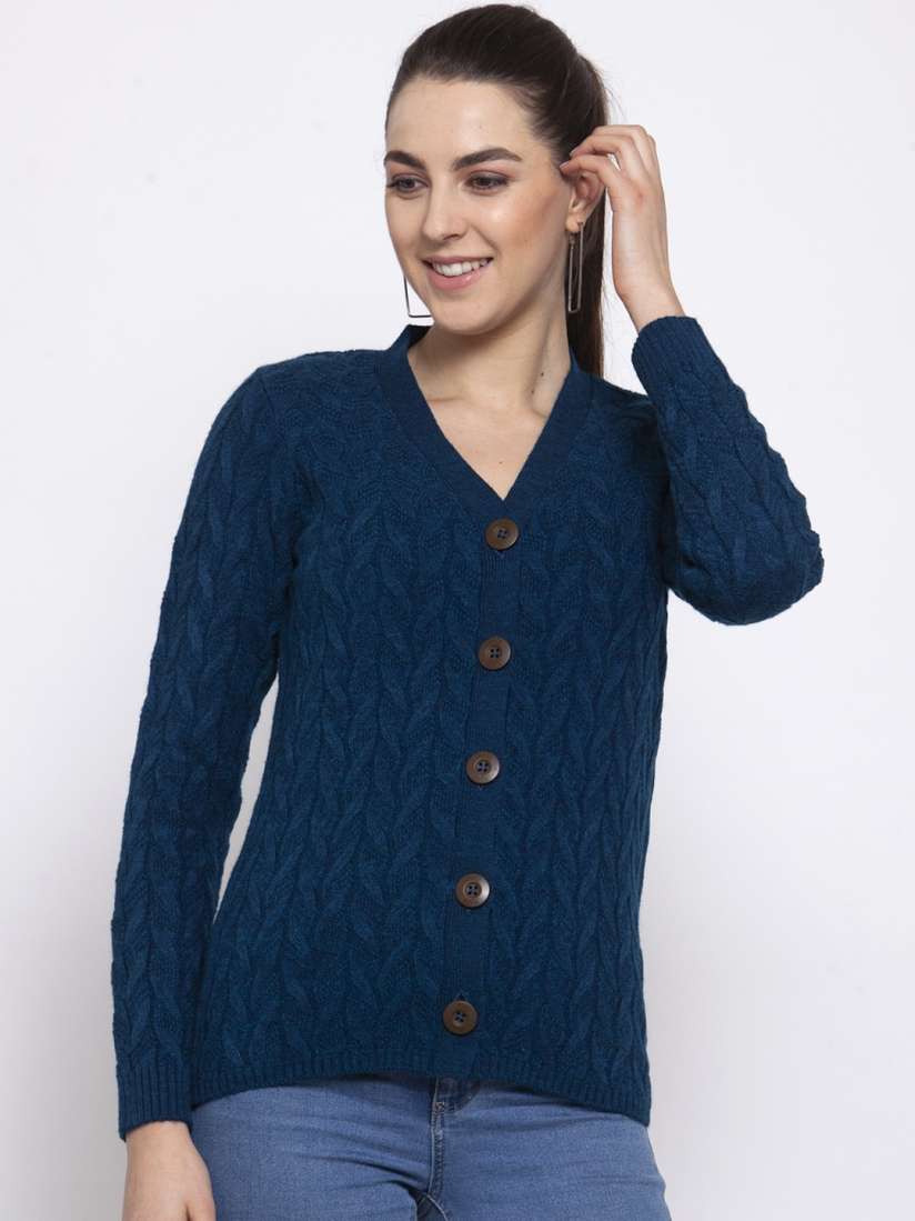 Buy Kalt Women Teal Blue Self Design Cardigan Sweater Sweaters for Women 13889264 Myntra