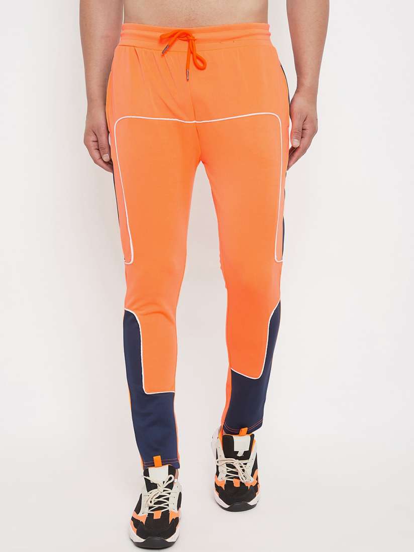 Buy FUGAZEE Men Orange Navy Blue Colourblocked Slim Fit Track Pants Track Pants for Men 13898964 Myntra