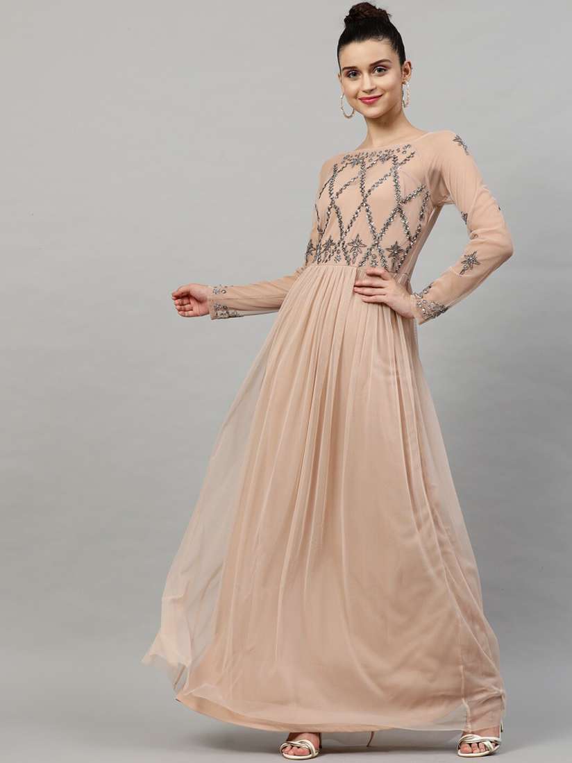 Buy STREET 9 Women Peach Coloured Embellished Maxi Dress Dresses for Women 13904678 Myntra