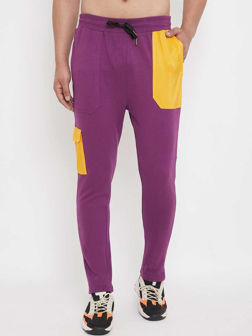 Buy FUGAZEE Men Purple Yellow Colourblocked Slim Fit Track Pants Track Pants for Men 13898956 Myntra