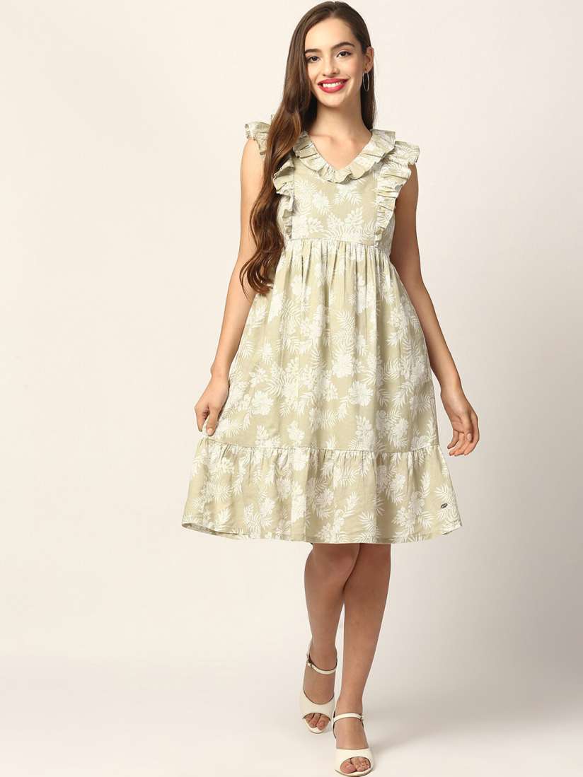 Buy ELLE Women Pastel Green Floral Print Fit and Flare Dress Dresses for Women 13930052 Myntra
