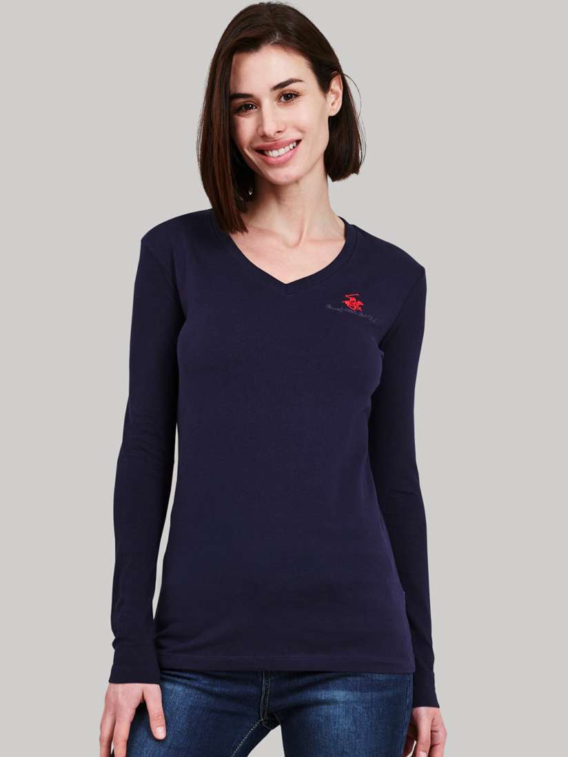 Buy Beverly Hills Polo Club Women Navy Blue Solid V Neck T shirt Tshirts for Women 13966402 Myntra