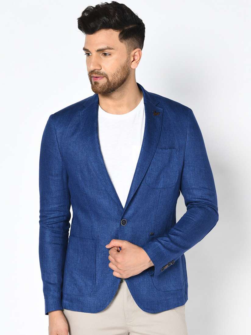 Buy Blackberrys Men Navy Blue Solid Slim Fit Single Breasted Casual Blazer Blazers for Men 13798806 Myntra