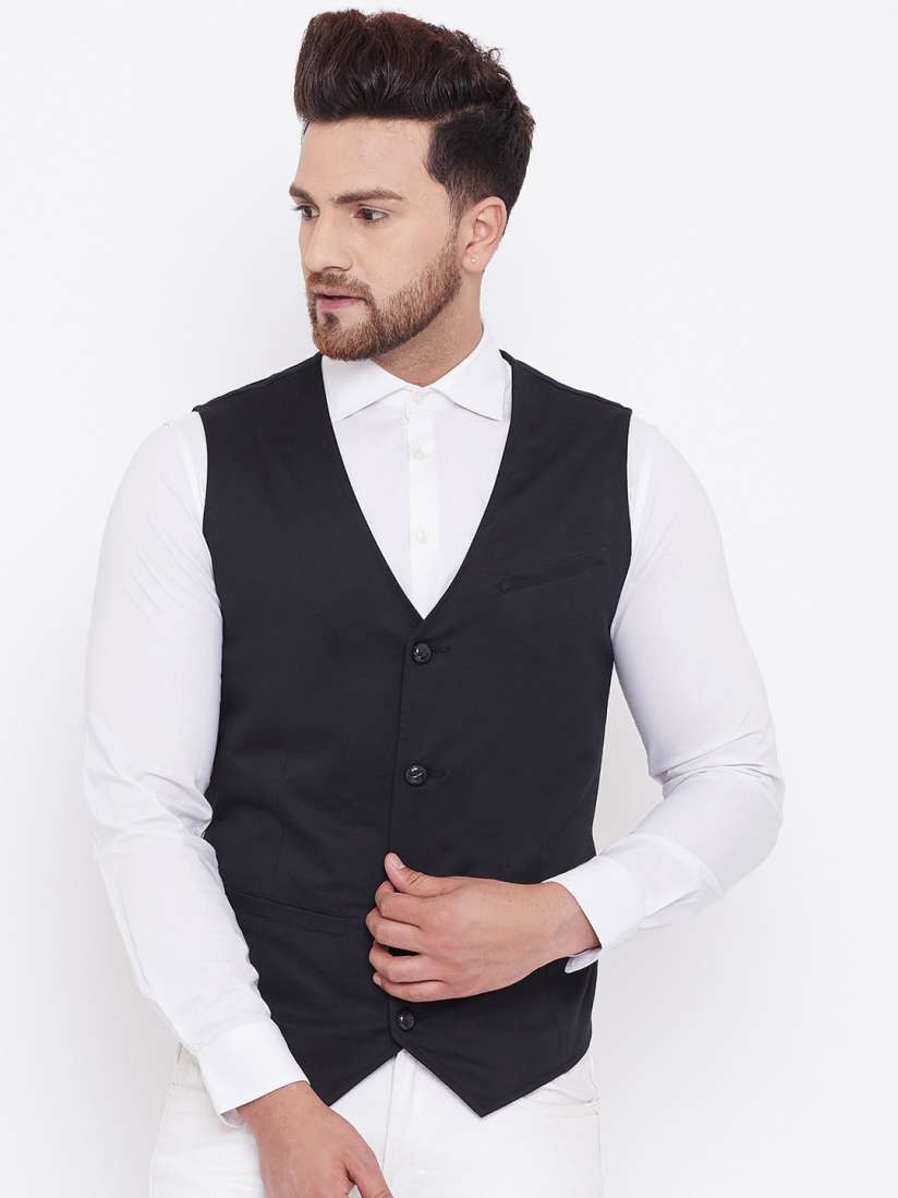 Buy Hypernation Men Black Solid Cotton Satin Twill Waistcoat Waistcoat for Men 13999060 Myntra