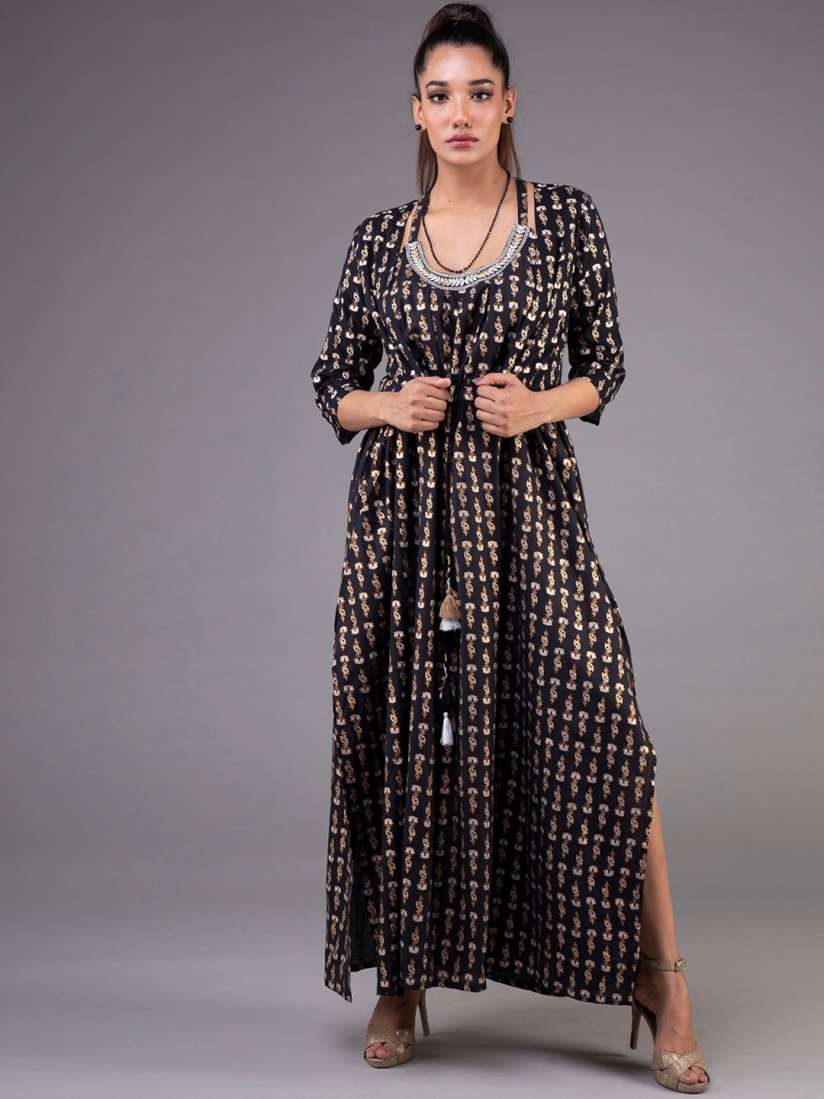 Black maxi dress myntra sales