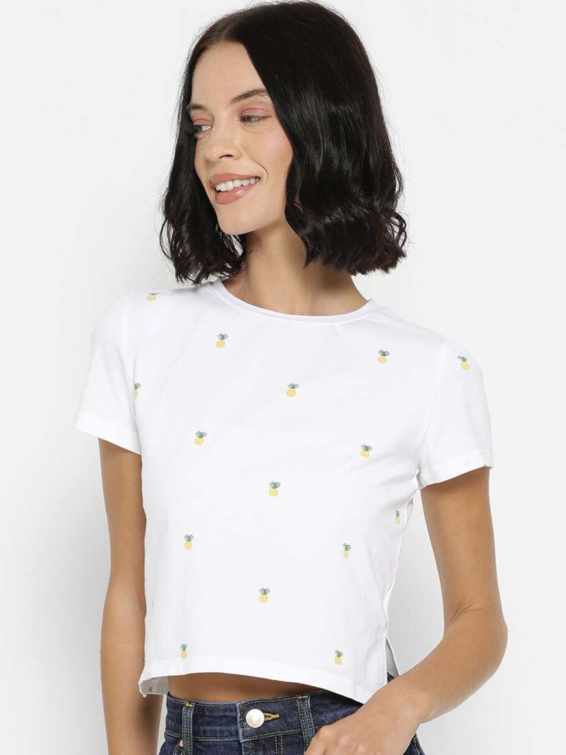 Buy FOREVER 21 White Pineapple Printed Crop Top Tops for Women 13825908 Myntra