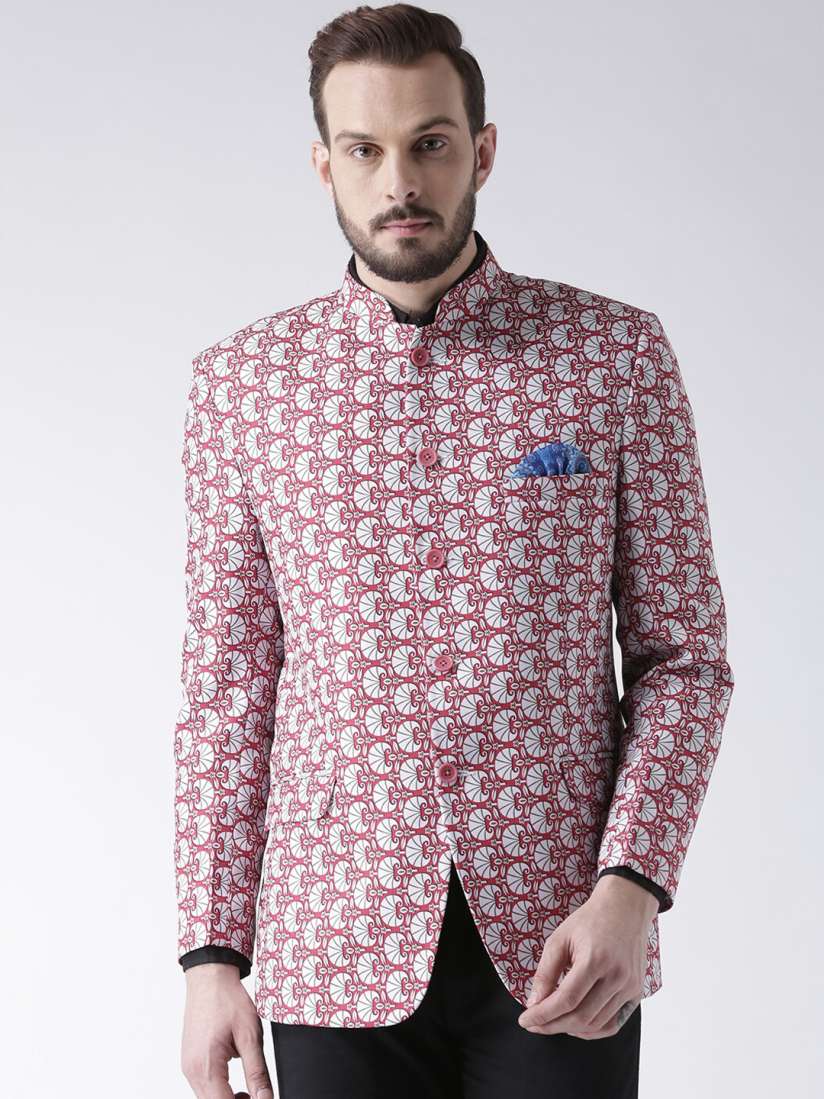 Buy Hangup Men Red White Printed Bandhgala Blazer Blazers for Men 13828028 Myntra