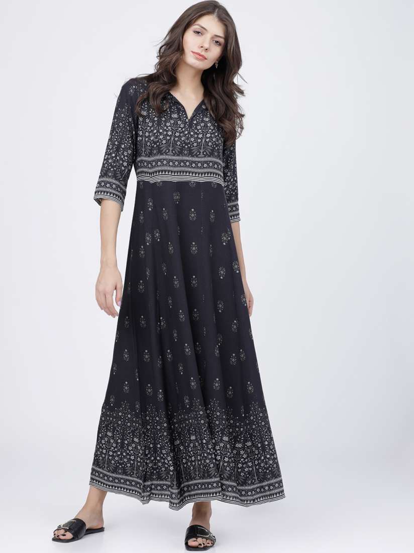 Vishudh black printed maxi dress top