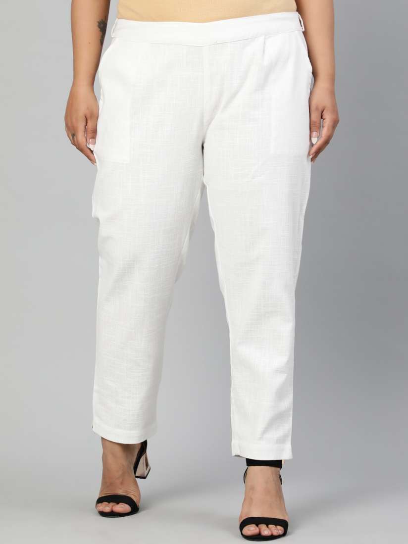 Buy Jaipur Kurti Women Off White Regular Fit Solid Regular Trousers Trousers for Women 14099262 Myntra