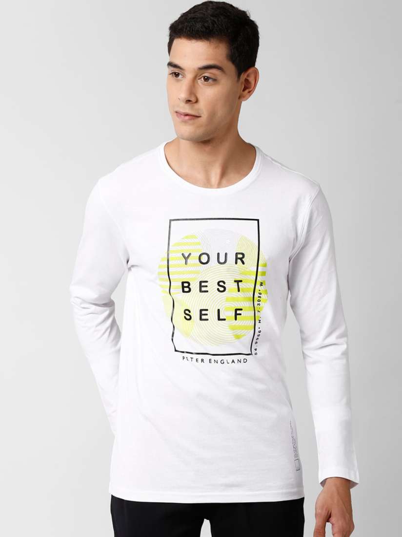Buy Peter England Men White Black Pure Cotton Printed Lounge T shirt Lounge Tshirts for Men 14108908 Myntra