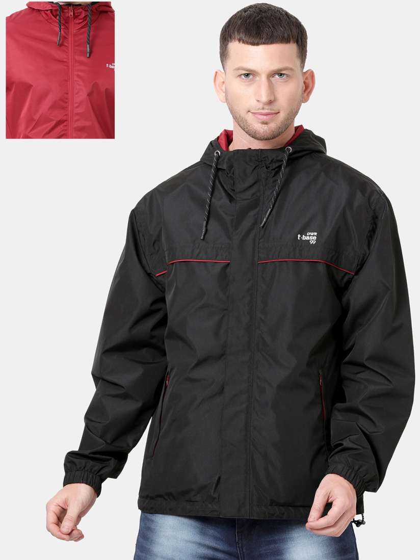 Buy t base Men Black Red Solid Waterproof Reversible Rain Jacket Rain Jacket for Men 14114468 Myntra