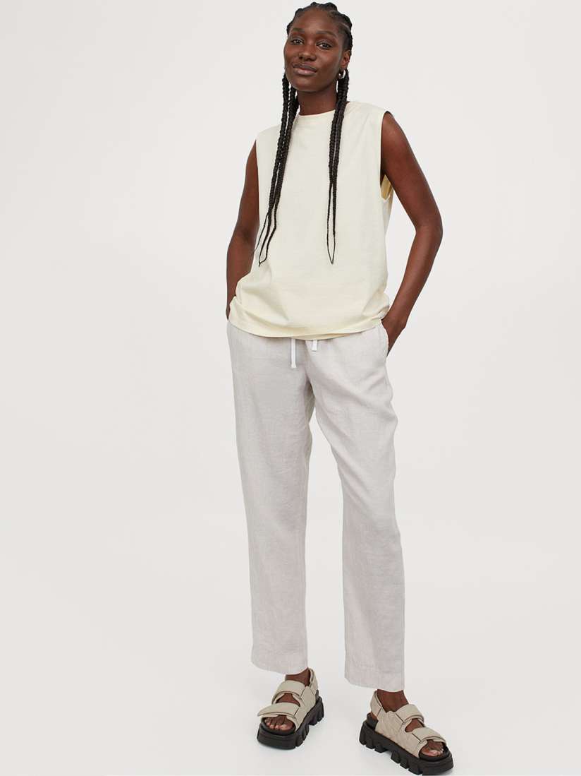 Buy H M Women Grey Linen Joggers Trousers for Women 14121552 Myntra