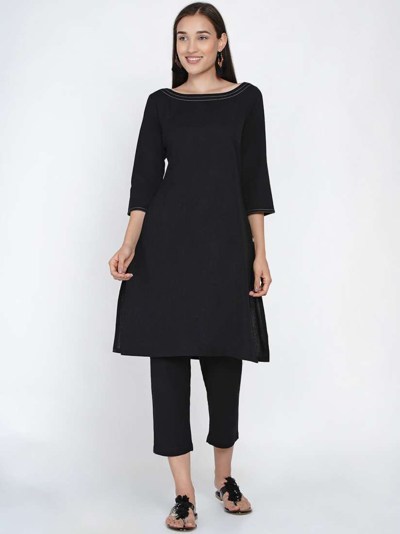 Myntra black long kurtis best sale