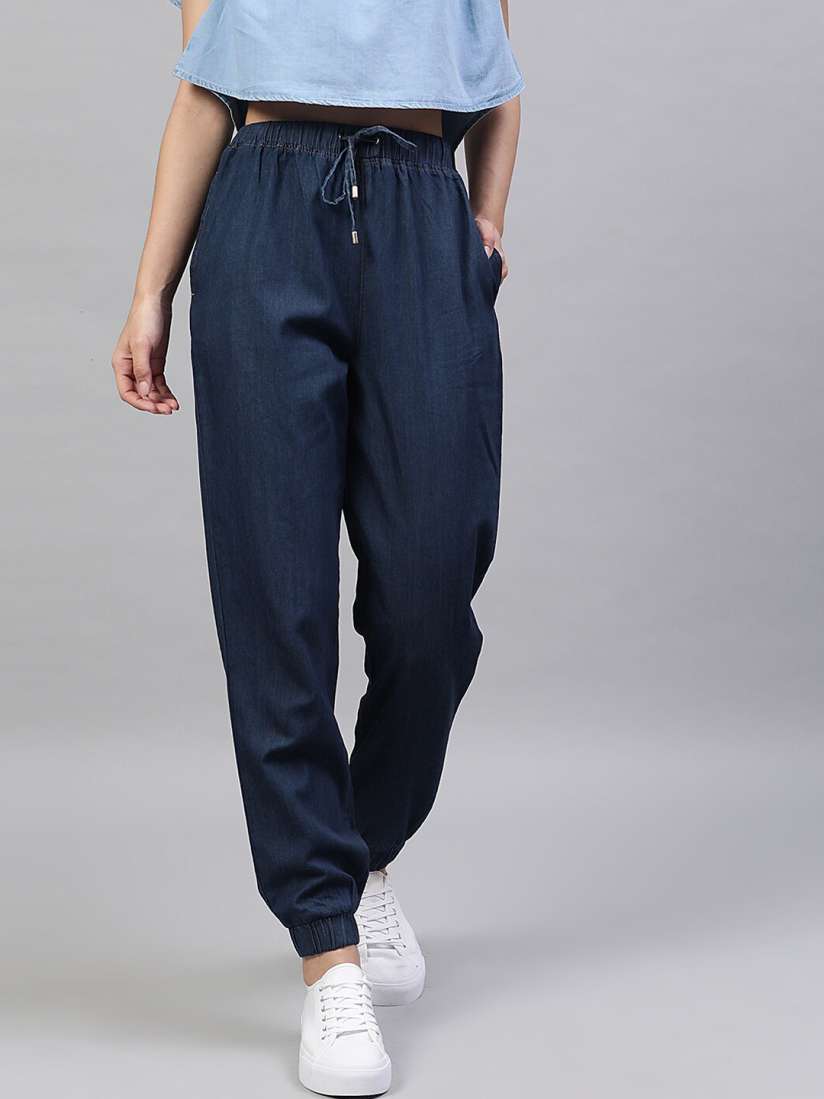 Buy STREET 9 BASICS Women Blue Regular Fit Solid Joggers Trousers for Women 14136178 Myntra