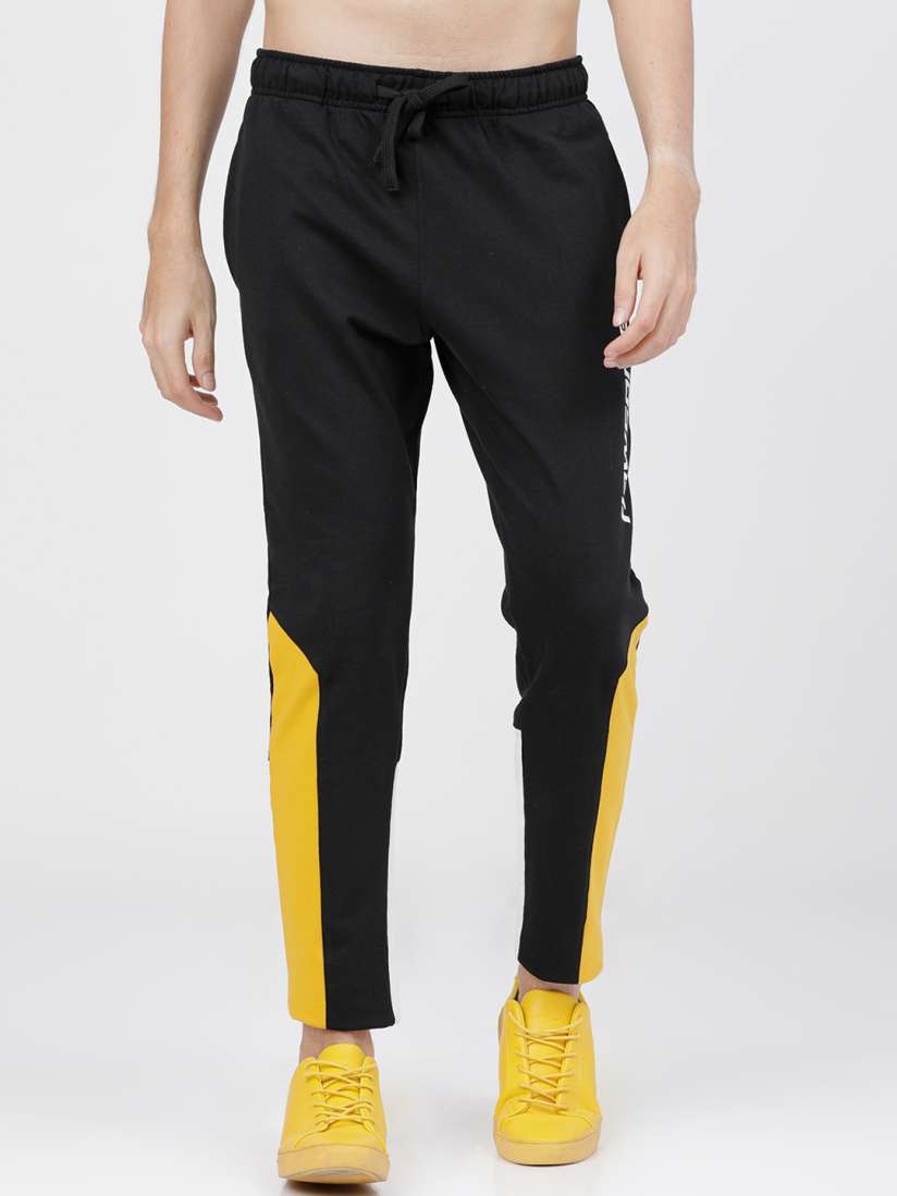 Buy LOCOMOTIVE Men Black Yellow Colourblocked Slim Fit Track Pants Track Pants for Men 14152110 Myntra