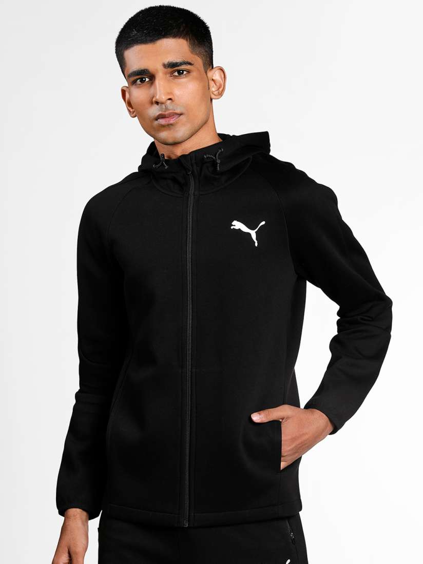 Buy Puma Men Black Solid Evostripe Full Zip Slim Fit Hooded Track Sustainable Sweatshirt Sweatshirts for Men 14180180 Myntra