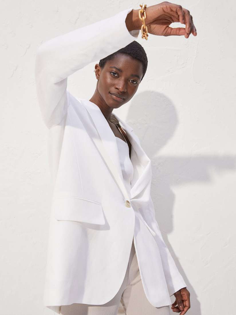 Buy H M Women White Solid Oversized Linen Blend Casual Blazer Blazers for Women 14178952 Myntra