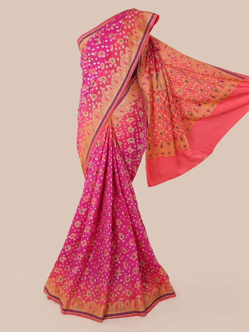Buy Pothys Pink Pure Silk Printed Bandhani Saree Sarees for Women 14176808 Myntra