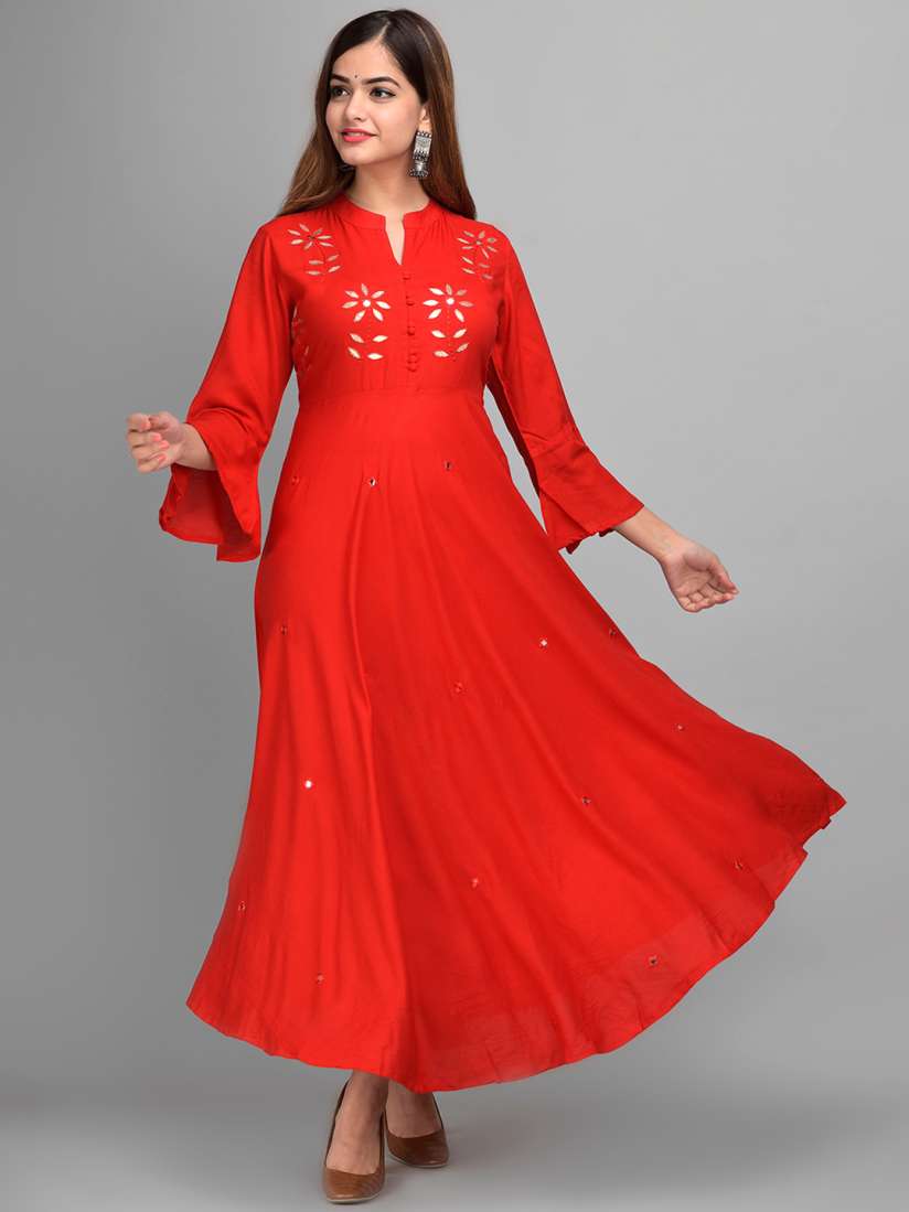 Buy ANAISA Women Red Embroidered Maxi Dress Dresses for Women 14183090 Myntra