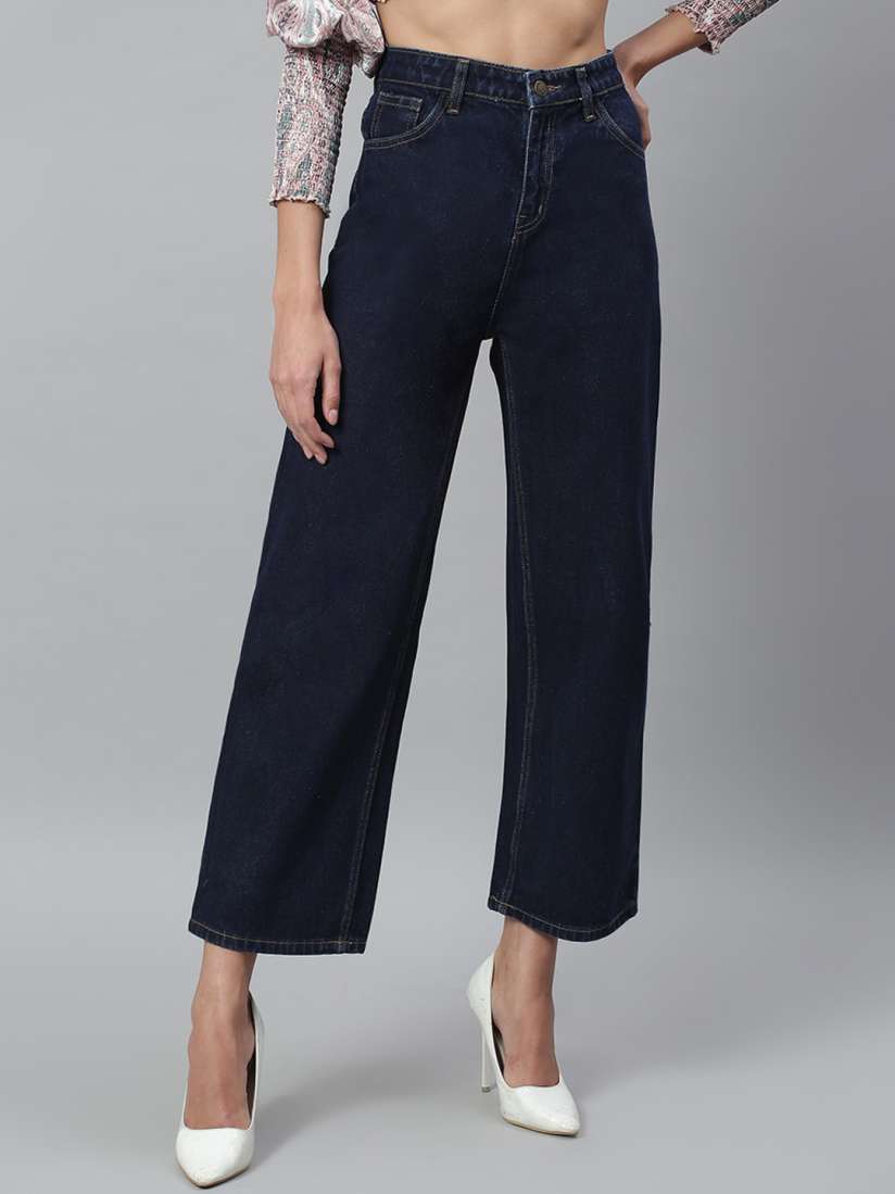 Buy Kotty Women Navy Blue Solid Cotton High Rise Crop Flared Jeans Jeans for Women 14189726 Myntra