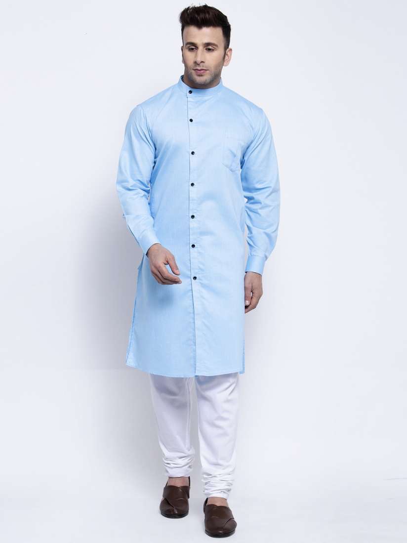 Buy KLOTTHE Men Blue White Solid Kurta with Churidar Pyjamas Kurta Sets for Men 14204466 Myntra