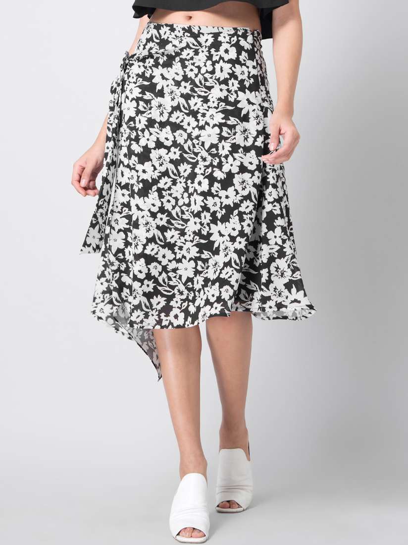 Myntra White Wrap Skirt Video Buy FabAlley Women Black White Printed Wrap  Midi Skirt Skirts