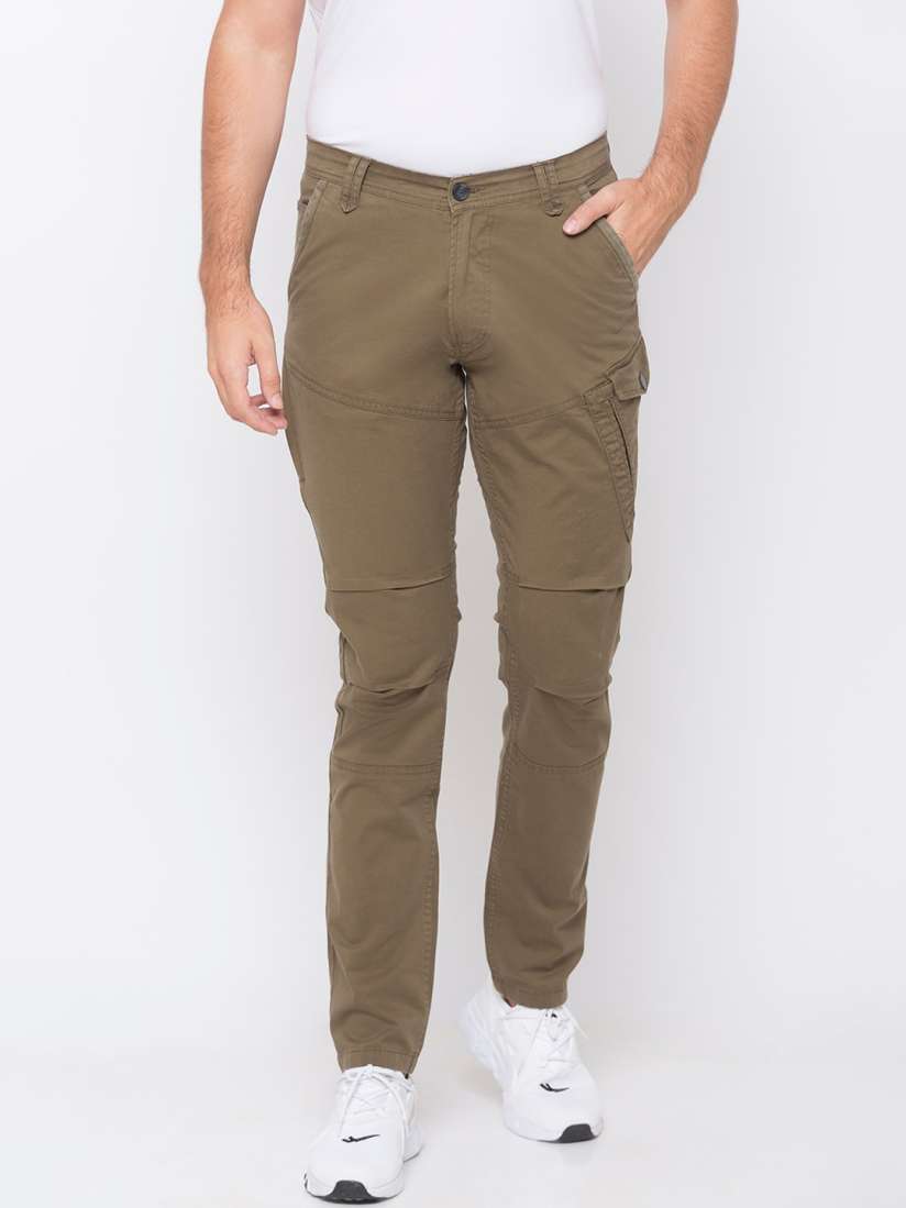 Buy SPYKAR Men Olive Green Slim Fit Solid Cargos Trousers for Men 14228744 Myntra