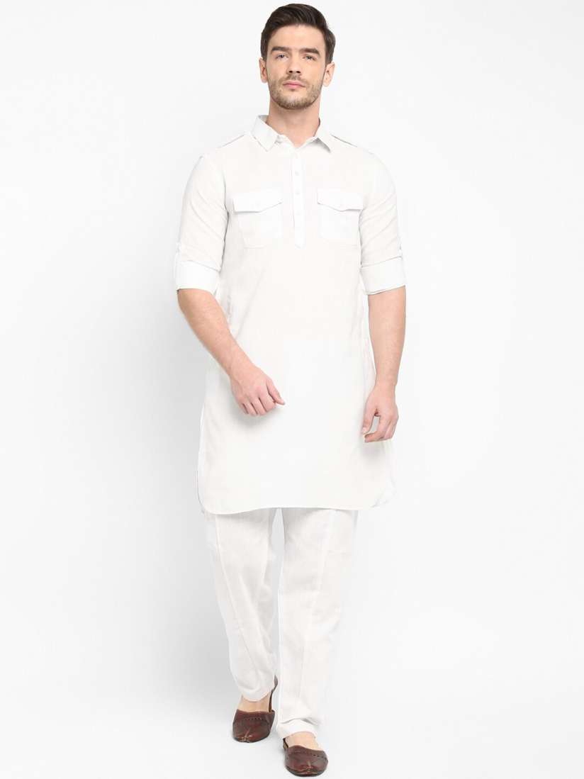 Buy Hangup Men White Solid Kurta with Pyjamas Kurta Sets for Men 14228244 Myntra