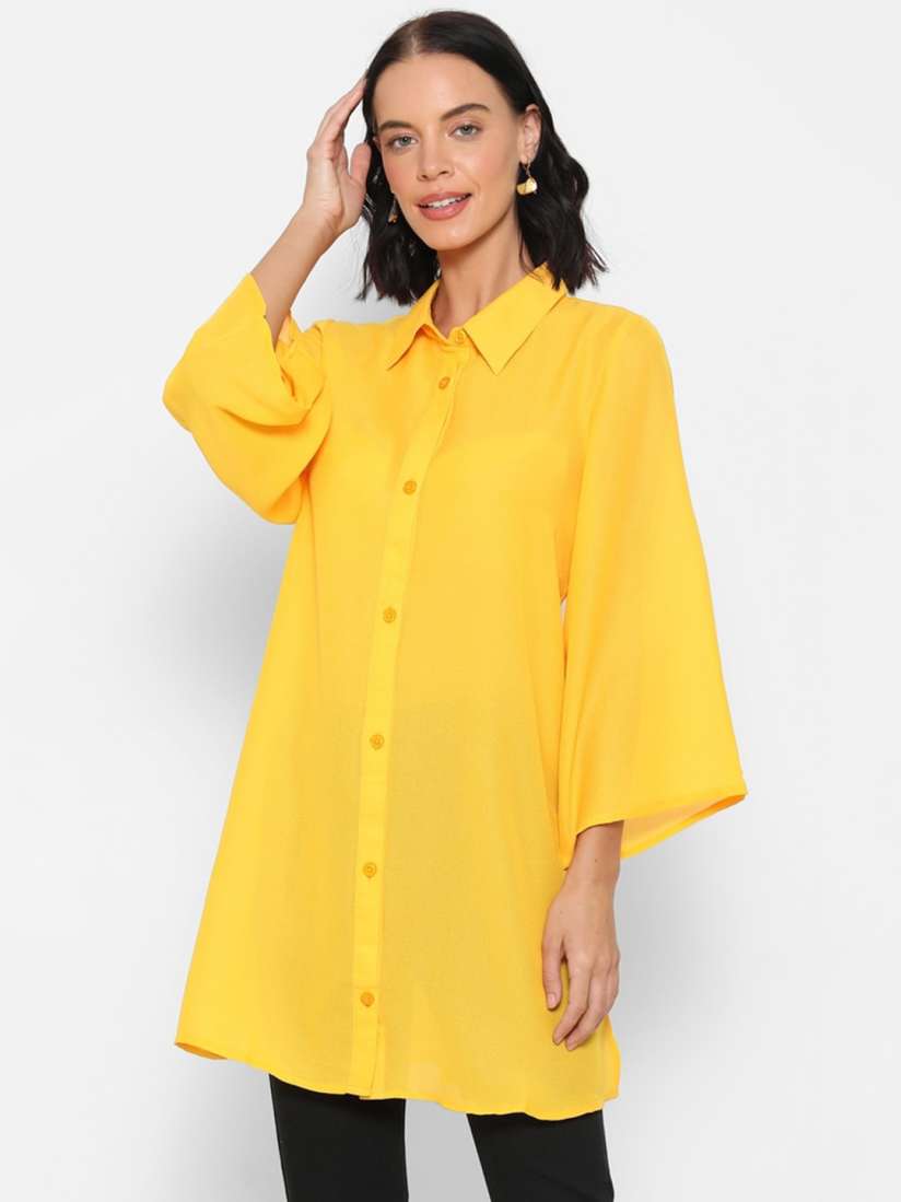 Buy FOREVER 21 Women Yellow Solid Longline Shirt Shirts for Women 14229160 Myntra