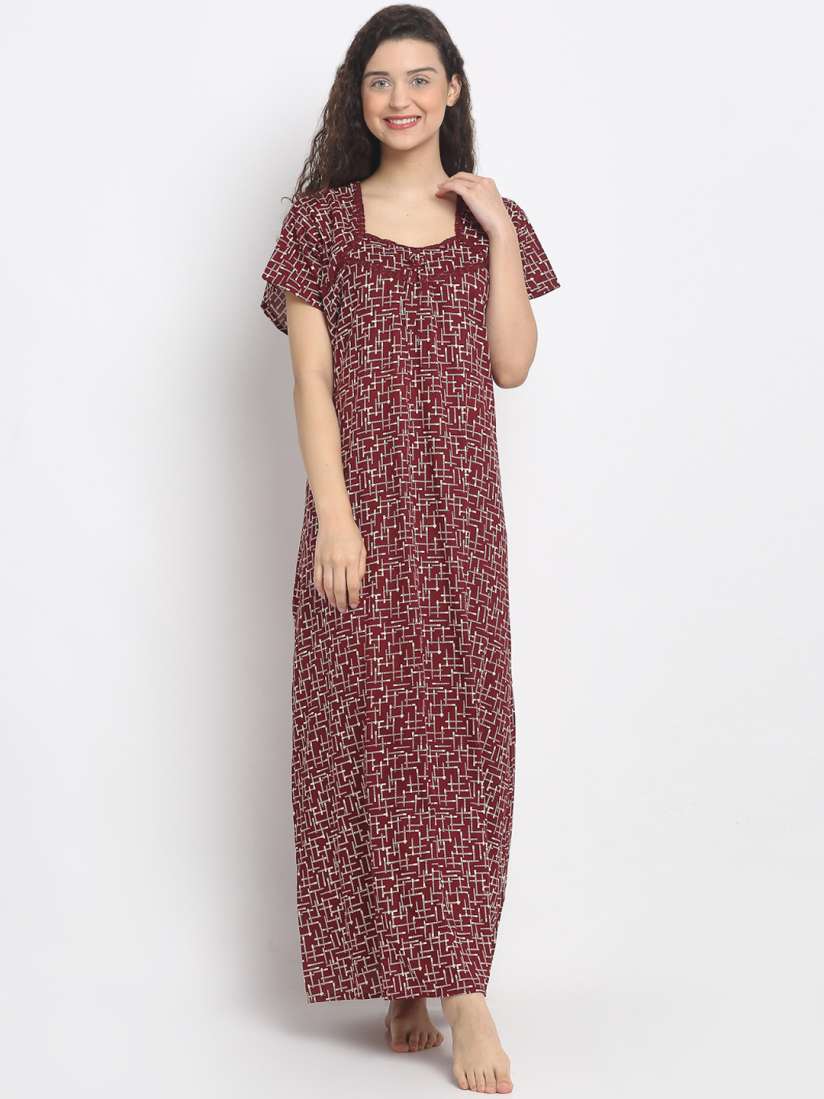 Buy Secret Wish Women Maroon Printed Nighty Nightdress for Women 14026726 Myntra