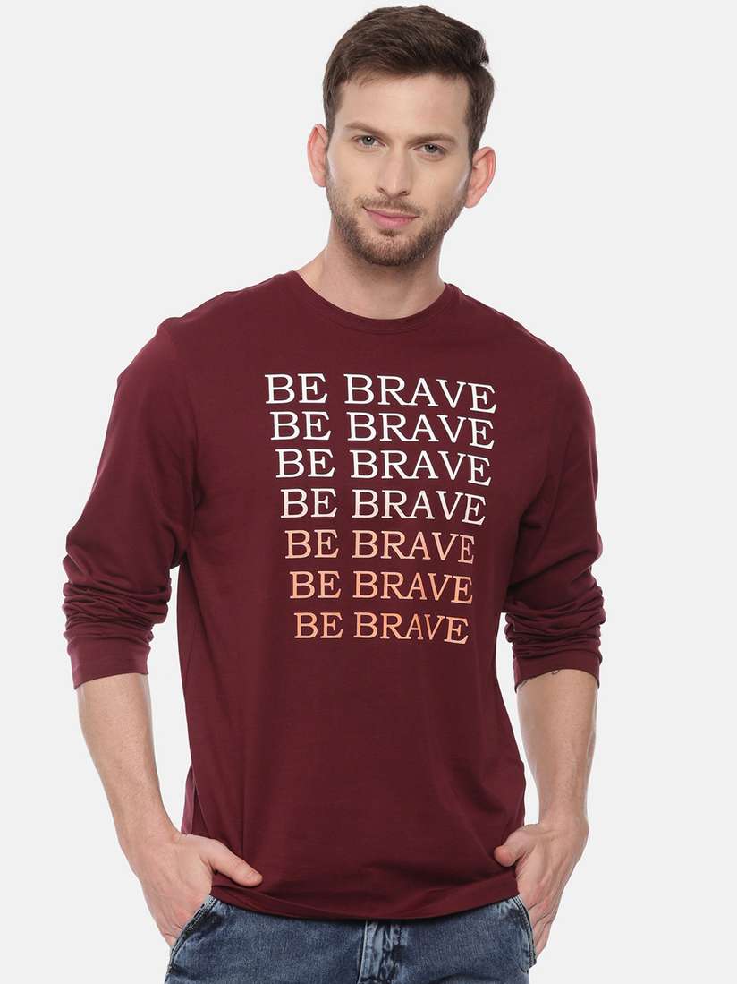 Red Pantaloons Bare Shirts Buy 3PIN Men Maroon Printed Round Neck