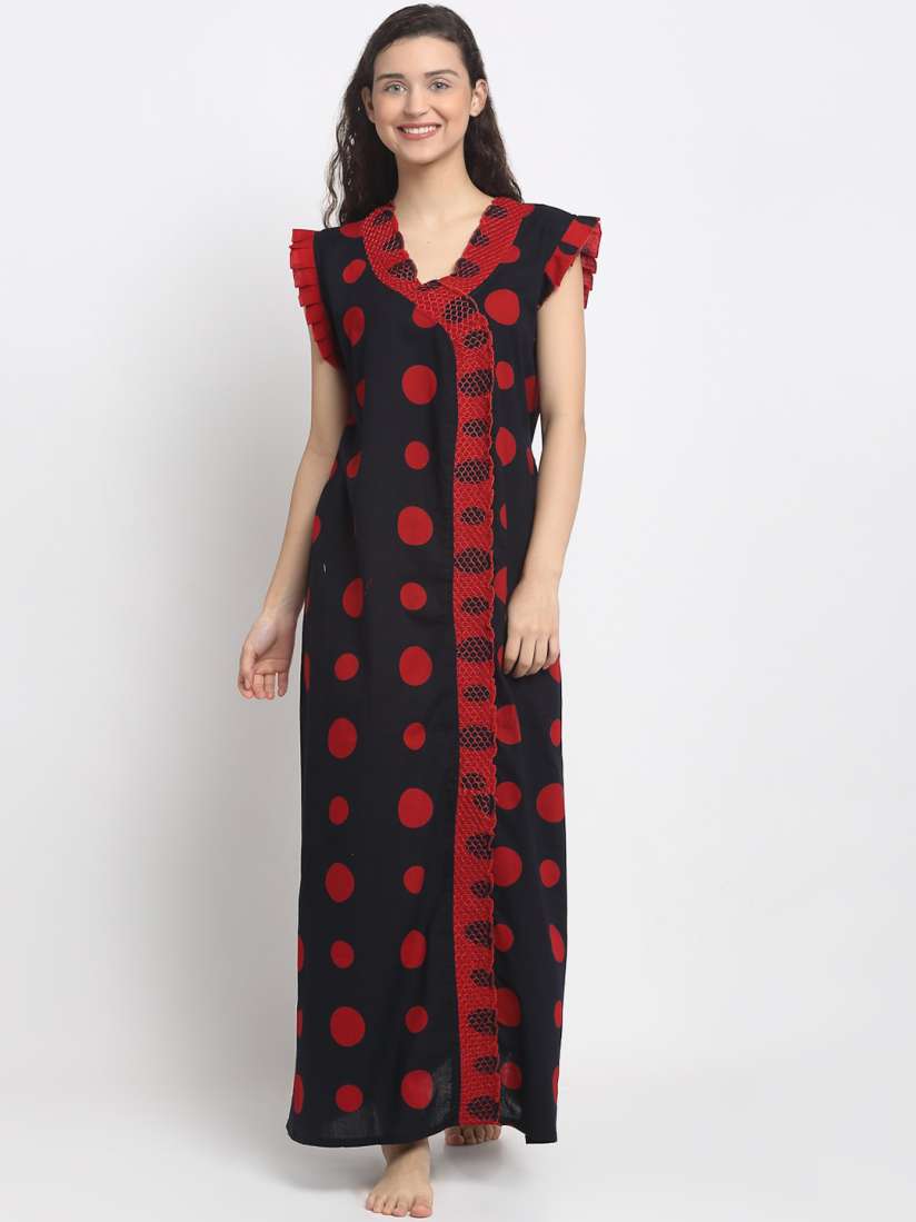 Buy Secret Wish Women Black Printed Cotton Nighty Nightdress for Women 14026678 Myntra