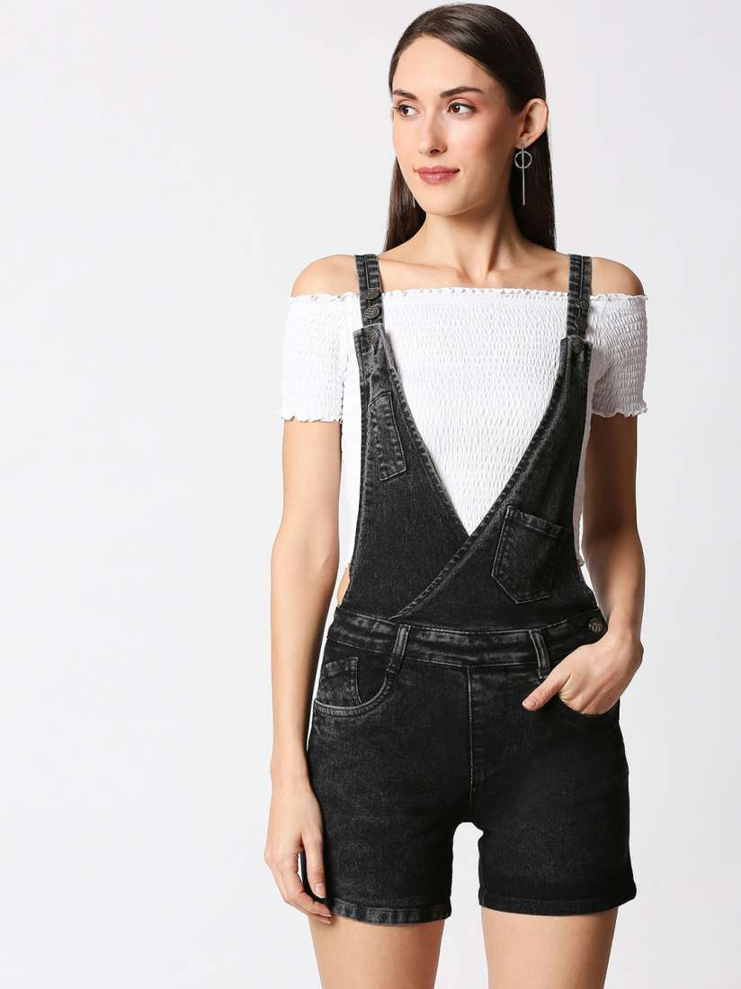 Buy High Star Women Black Washed Slim Fit Stretchable Denim Dungaree Dungarees for Women 14061714 Myntra