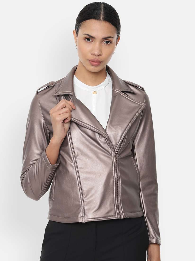 Buy Van Heusen Woman Women Grey Crop Biker Jacket Jackets for