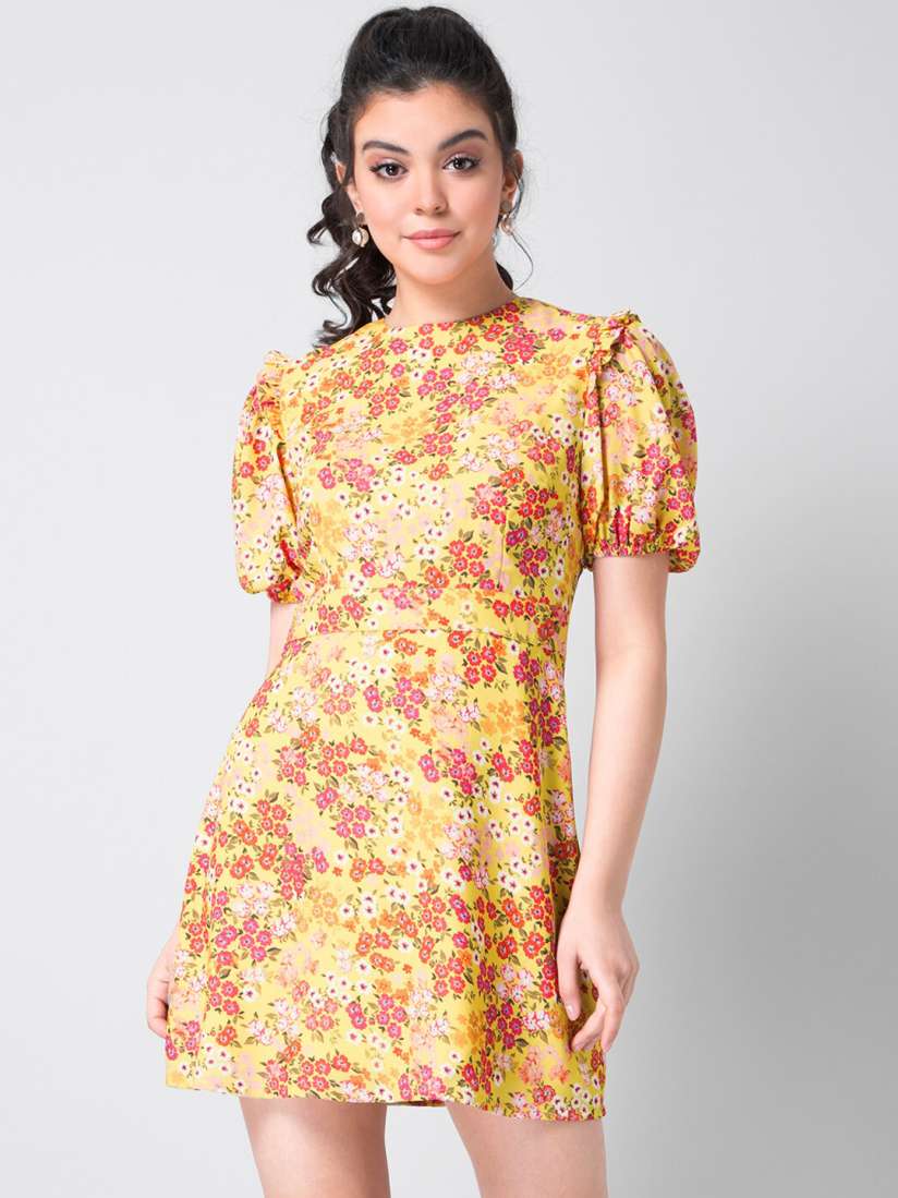 Buy FabAlley Yellow Floral Georgette A Line Mini Dress Dresses for Women 14324958 Myntra