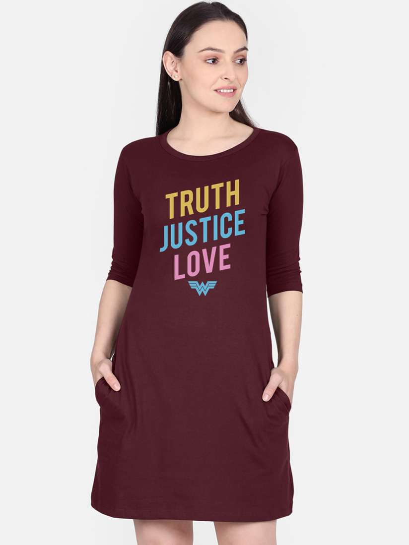 Buy Free Authority Maroon T shirt Wonder Woman Pure Cotton T shirt Dress Dresses for Women 14328186 Myntra