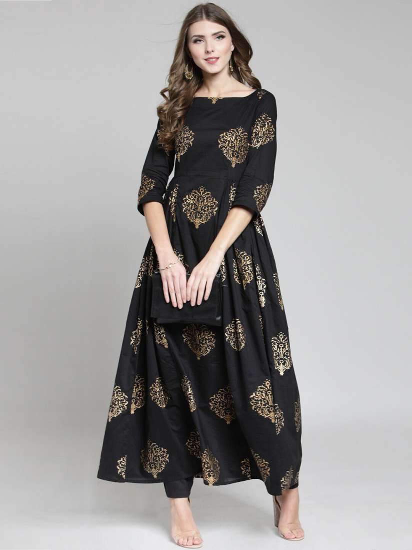 Myntra black long kurtis hotsell
