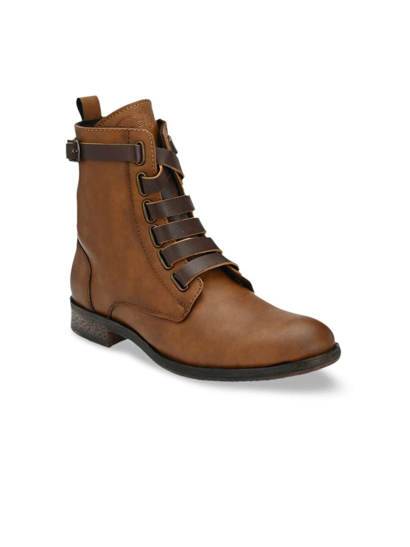Buy Delize Men Tan Brown High Top Flat Boots Casual Shoes for Men 14338866 Myntra