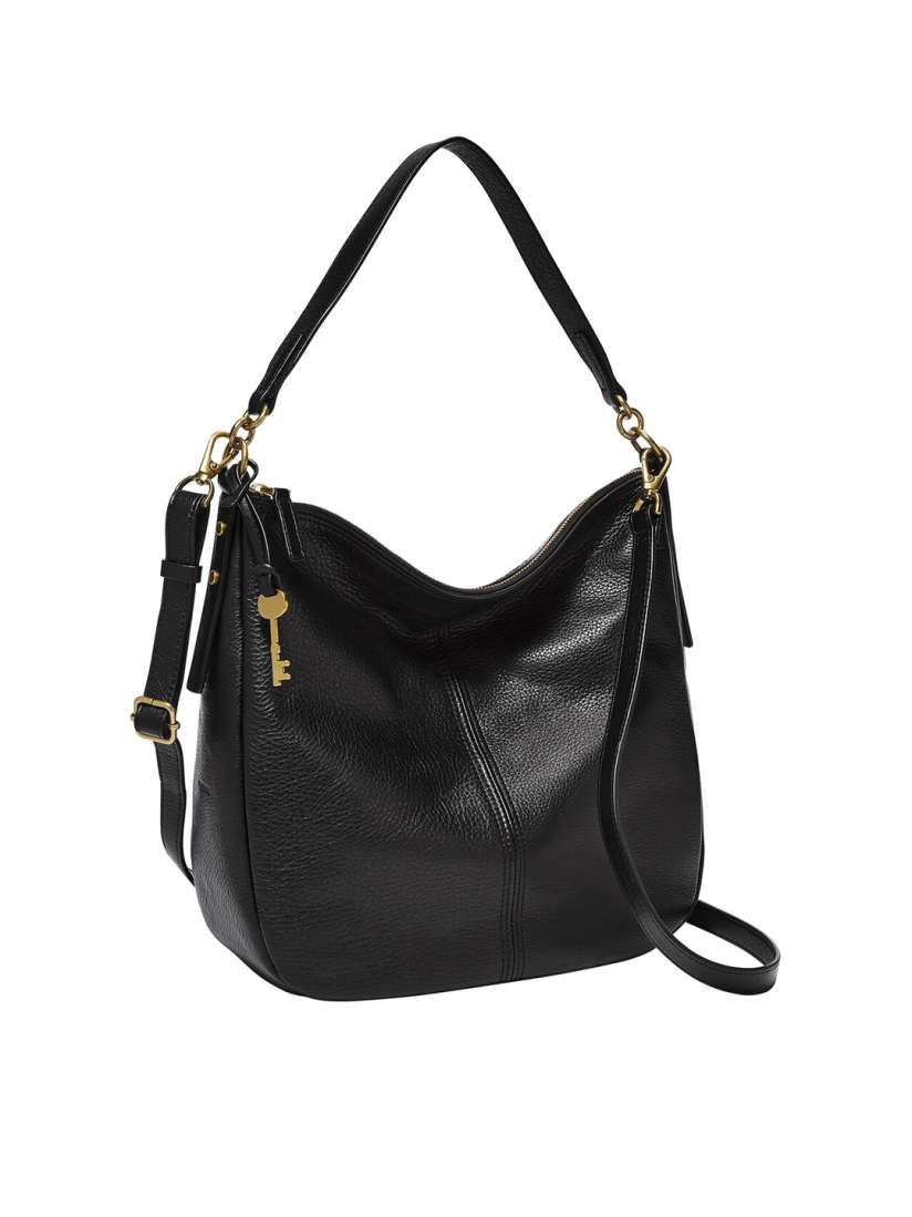 Fossil black leather bag deals