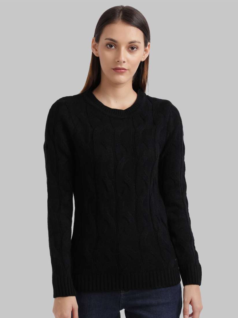 Buy Parx Women Black Self Design Acrylic Pullover Sweater Sweaters for Women 14390352 Myntra