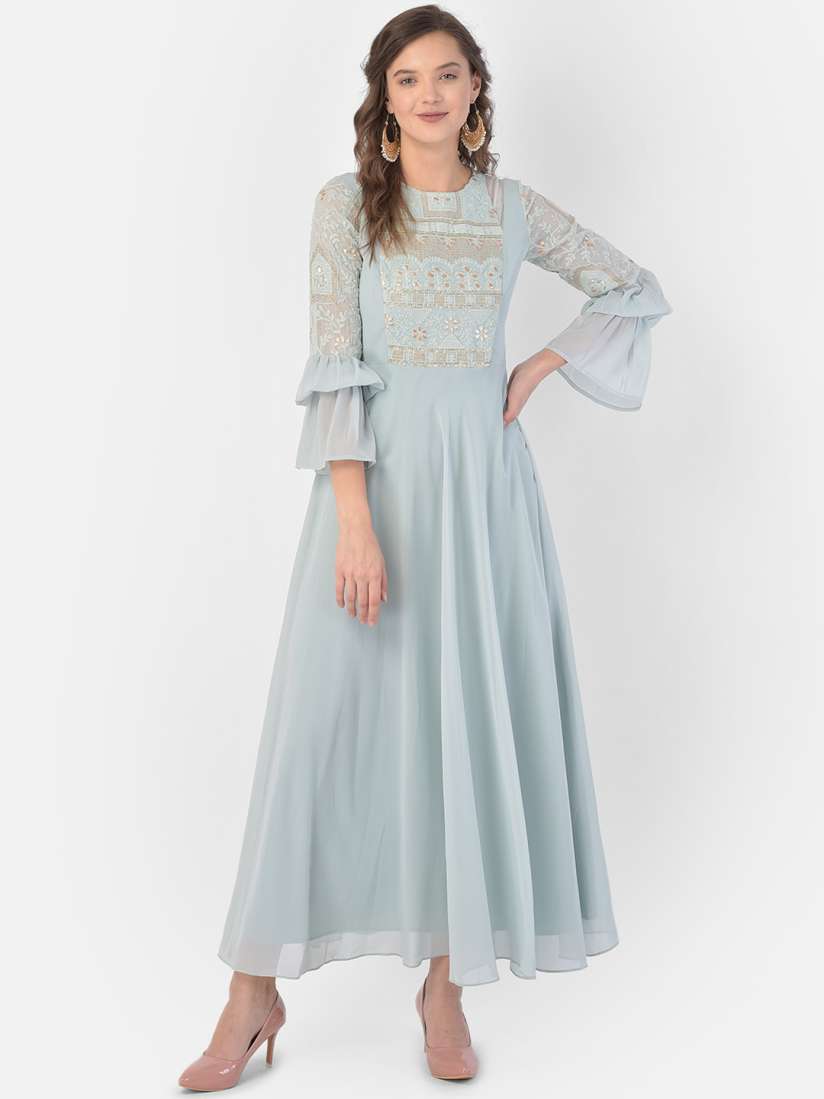 Buy Ojjasvi Blue Georgette Maxi Dress Ethnic Dresses for Women 14417776 Myntra