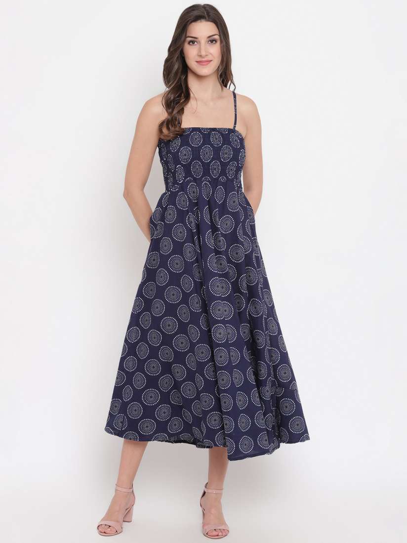 Buy Aawari Women Navy Blue Printed Cotton Gown Dress Dresses for Women 14231922 Myntra
