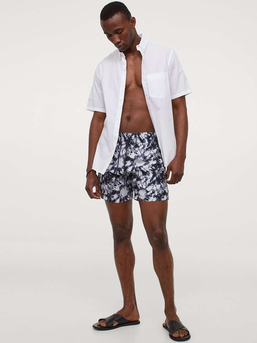 Buy H M Men Navy Blue White Patterned Swim Shorts Swim Bottoms for Men 14232370 Myntra
