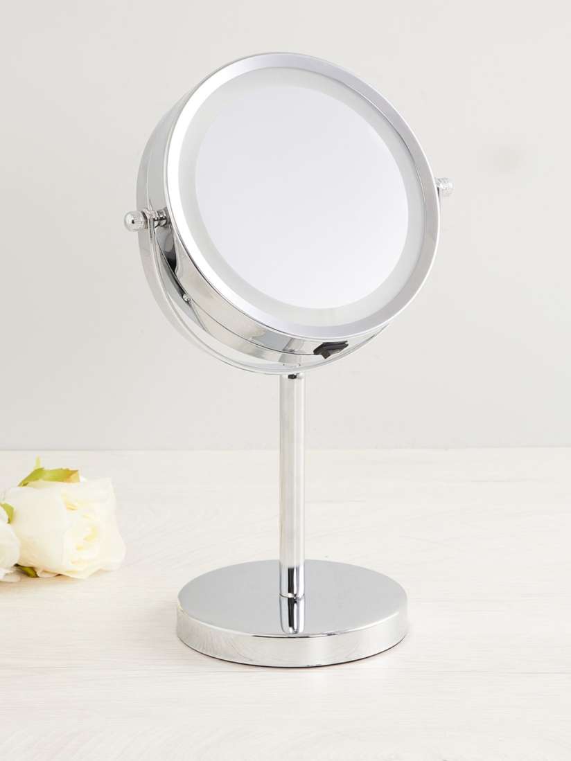 Home Centre Silver-Toned Solid Double Vanity Mirror With LED Light